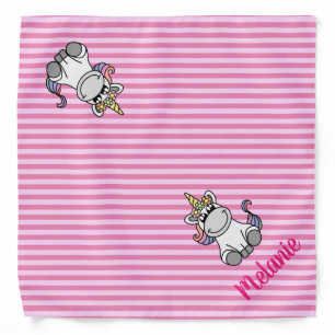 Cute Unicorn Personalized Name Stripes Pattern Bandana