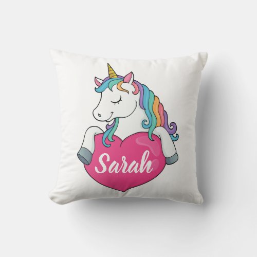 Cute Unicorn Personalized Name  Throw Pillow