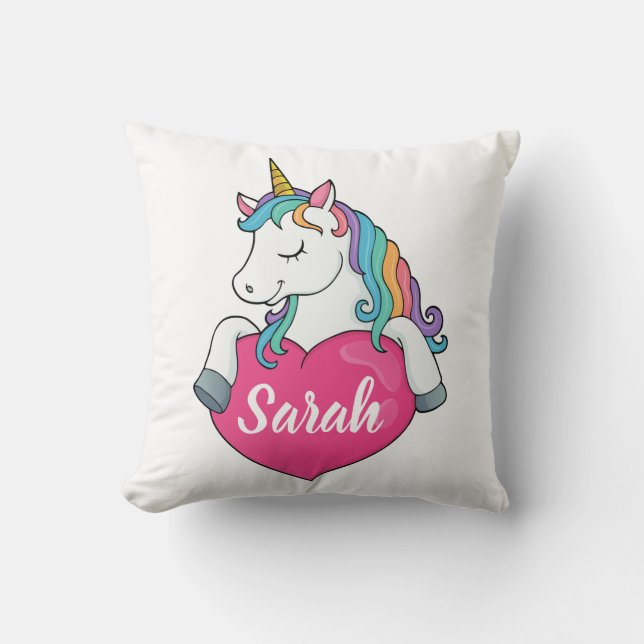 Cute Unicorn Personalized Name  Throw Pillow (Front)