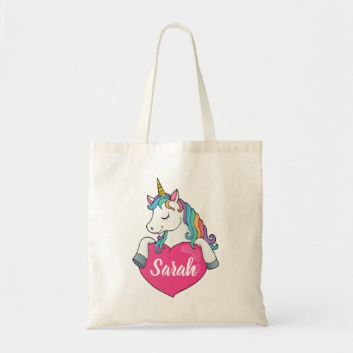 Cute Unicorn Personalized Name Tote Bag