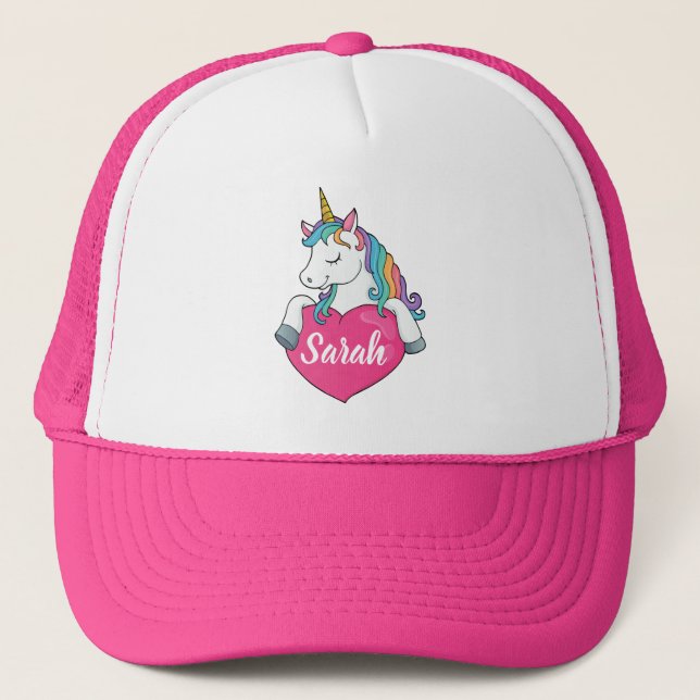 Cute Unicorn Personalized Name  Trucker Hat (Front)