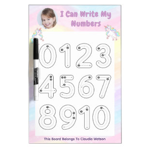 Cute Unicorn Personalized Number Tracing Practice Dry Erase Board