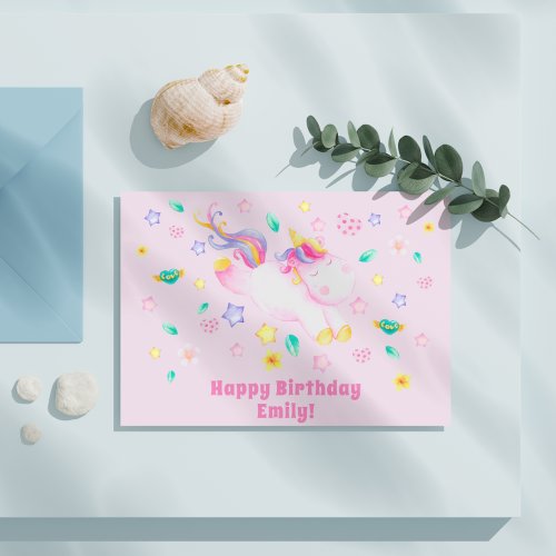 Cute Unicorn _ Personalized Pink Kids Birthday Postcard