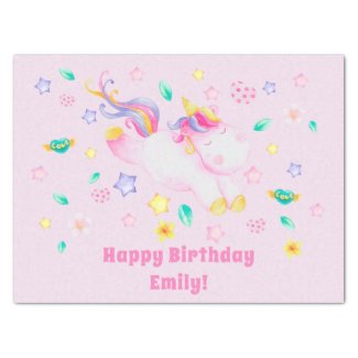 Cute Unicorn - Personalized Lavender Kids Birthday Tissue Paper