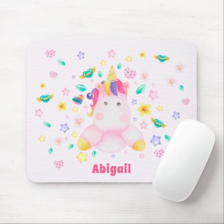 Cute Unicorn - Personalized Pink Kids Mouse Pad