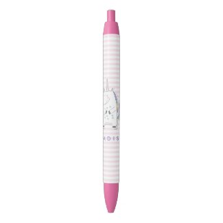 Cute Unicorn - Personalized Pink Striped Kids' Black Ink Pen