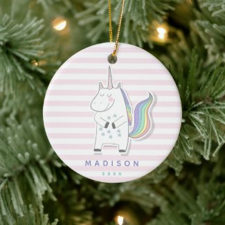 Cute Unicorn - Personalized Pink Striped Kids'