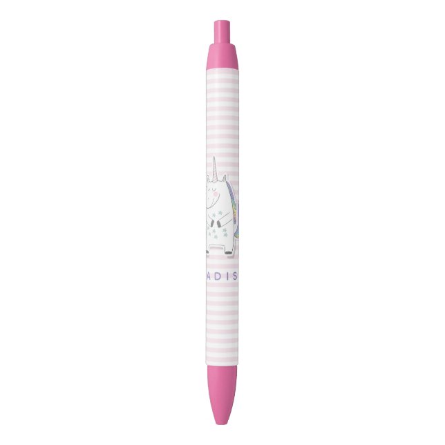 Cute Unicorn - Personalized Pink Striped Kids' Pen (Front Vertical)