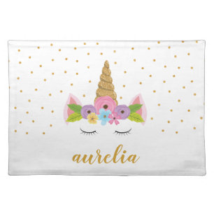 Cute Unicorn Personalized Placemat   Custom Color