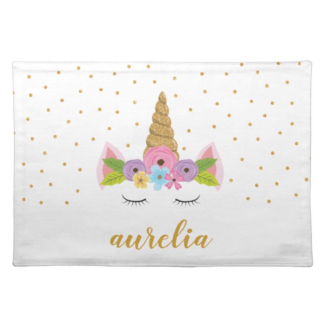 Cute Unicorn Personalized Placemat | Custom Color (Front)