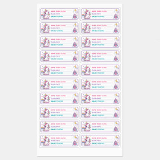 Cute Unicorn Personalized School Name Labels