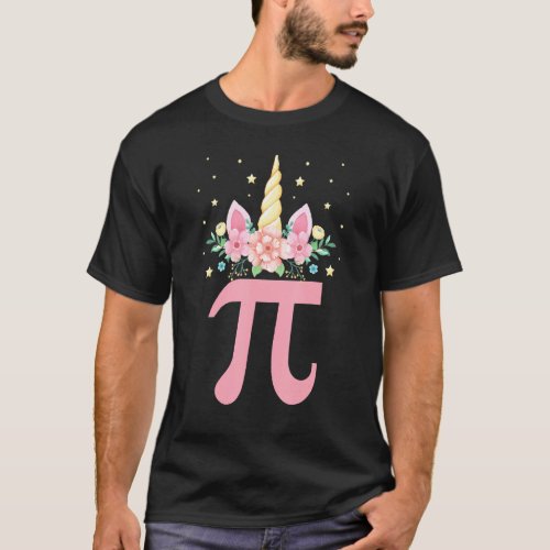 Cute Unicorn Pi Day Floral Kids Boys Girls Math Te T_Shirt