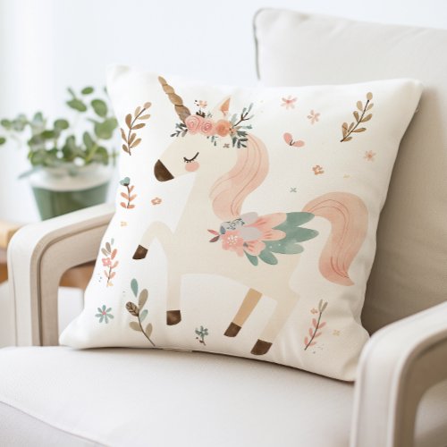 Cute Unicorn Pillow Floral Unicorn Design Throw Pillow