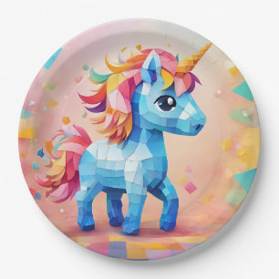 Cute Unicorn Pinata Birthday Invitation Paper Plates