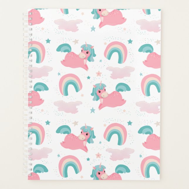         Cute Unicorn Pink and Mint Pattern  Planner (Front)