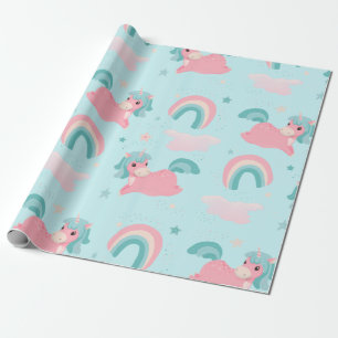 Cute Unicorn Pink and Mint Pattern Wrappin Wrapping Paper