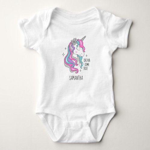 Cute unicorn pink and silver glitter girl gift baby bodysuit