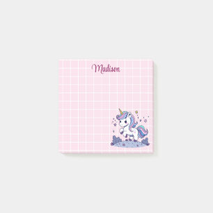 Cute Unicorn Pink and White Grid Post-it Notes