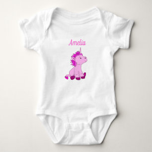 Cute Unicorn Pink Baby Girl Name Baby Bodysuit