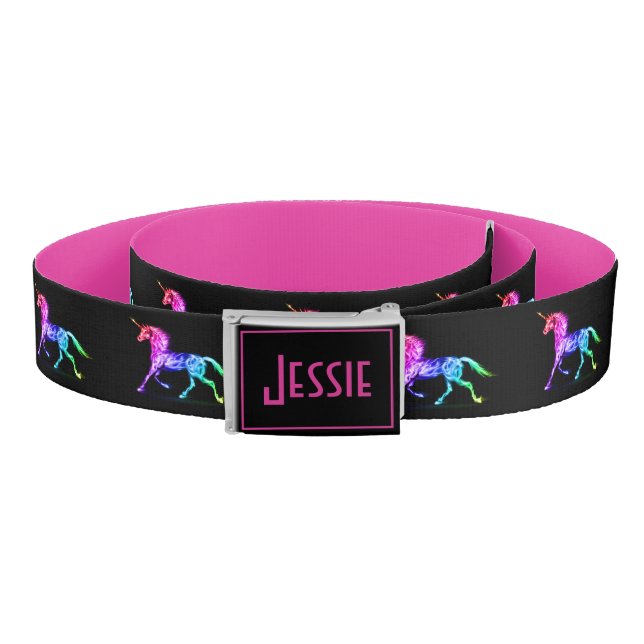 Cute Unicorn Pink Belt 2 Sides Custom Text Buckle (Coil)