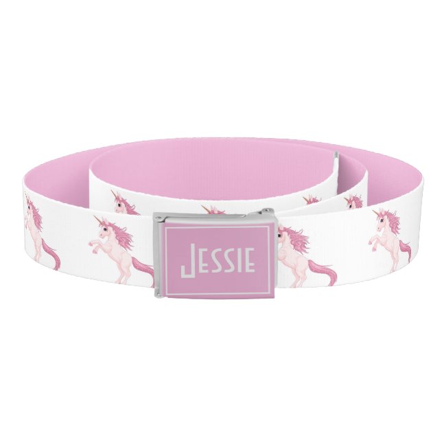 Cute Unicorn Pink Belt 2 Sides Custom Text Buckle (Coil)