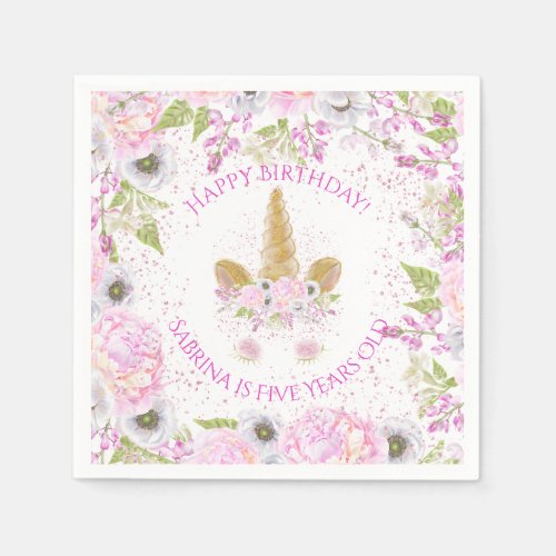 Cute Unicorn Pink Birthday Party WhimsicalArtwork Napkins