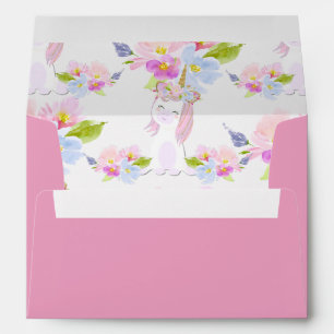 Cute Unicorn Pink Blue Floral 5x7 Card A7 Envelope