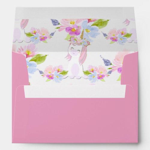 Cute Unicorn Pink Blue Floral 5x7 Card A7   Envelope