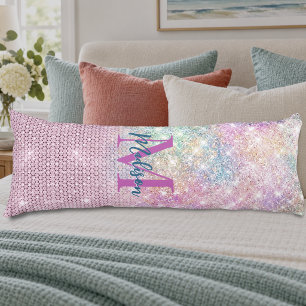 cute unicorn pink faux glitter rhinestone monogram body pillow