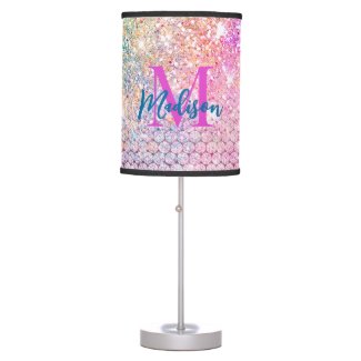 cute unicorn pink faux glitter rhinestone monogram
