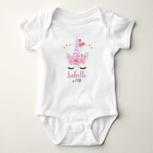 Cute Unicorn Pink Florals Baby Bodysuit