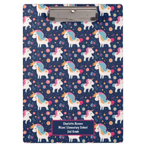 Cute Unicorn Pink Flowers Spiral Photo Notebook Clipboard