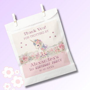Cute Unicorn Pink Girl 1st Birthday Thank You Favor Bag