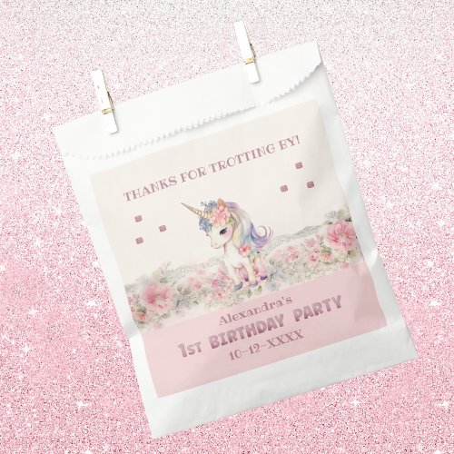 Cute Unicorn Pink Girl 1st Birthday Thank You Favor Bag