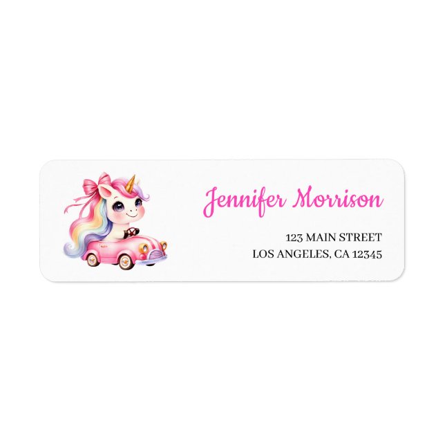 Cute Unicorn Pink Girl Birthday Party Address Label (Front)
