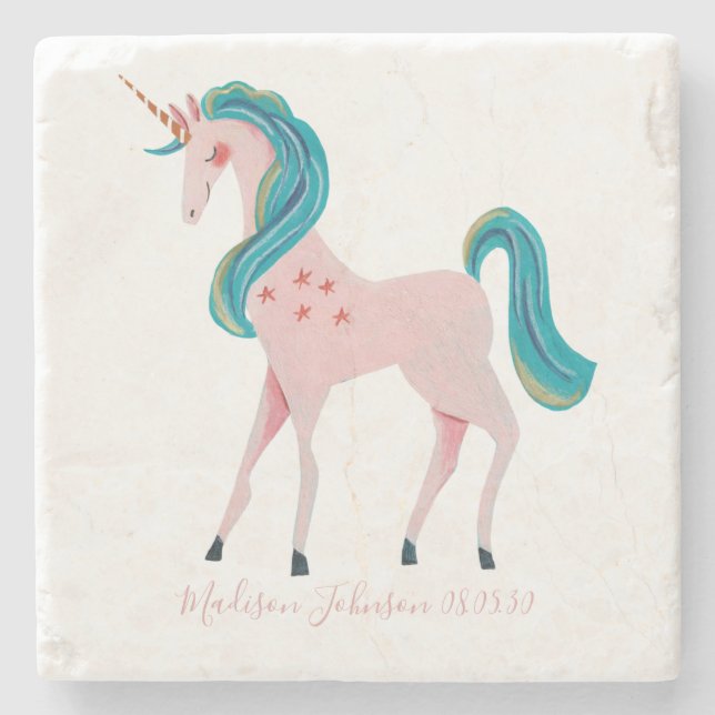 Cute Unicorn Pink Girl stone coaster (Front)