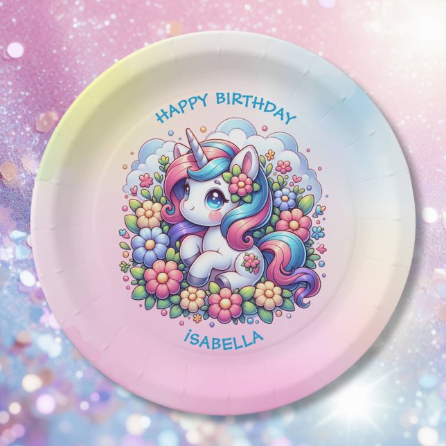 Cute Unicorn Pink Girl's Birthday Paper Plates (Creator Uploaded)