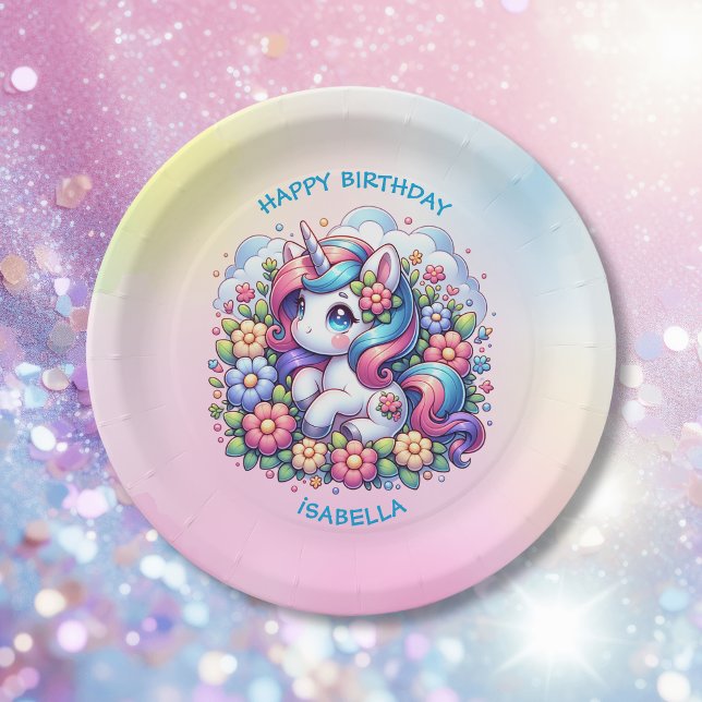 Cute Unicorn Pink Girl's Birthday Paper Plates (Creator Uploaded)