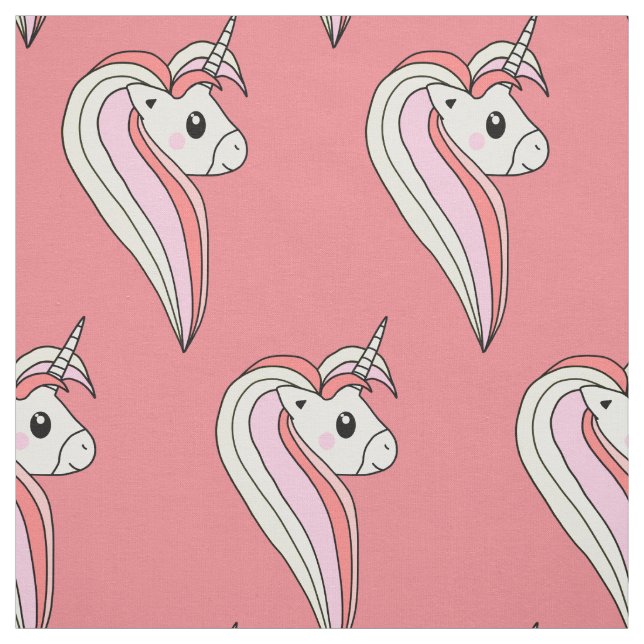 Cute Unicorn Pink Girly Kids Pattern Fabric (Swatch)