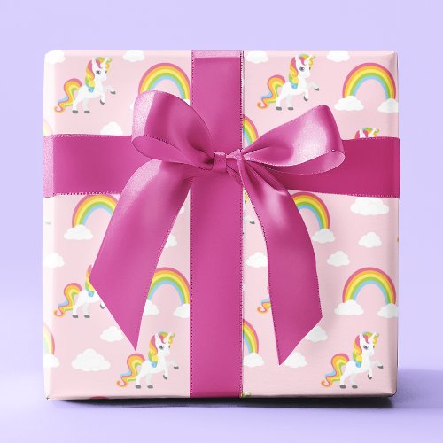 Cute Unicorn PInk Girly Rainbow Kids Pattern Wrapping Paper