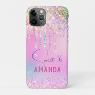Cute unicorn pink glitter birthday monogram iPhone 11 pro case