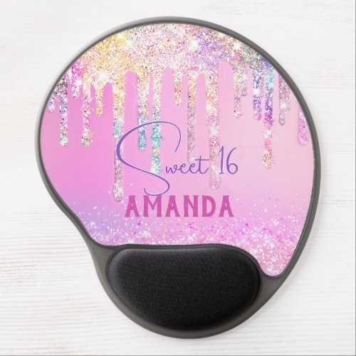 Cute unicorn pink glitter birthday monogram gel mouse pad