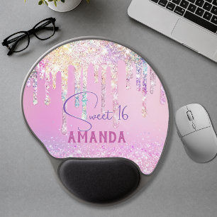 Cute unicorn pink glitter birthday monogram gel mouse pad