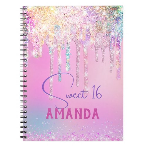 Cute unicorn pink glitter birthday monogram notebook