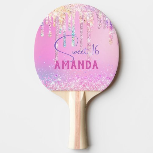 Cute unicorn pink glitter birthday monogram ping pong paddle