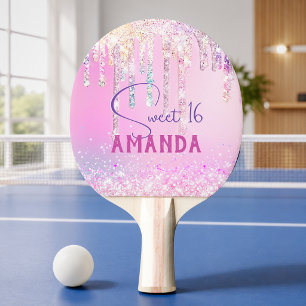 Cute unicorn pink glitter birthday monogram ping pong paddle