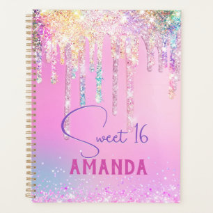 Cute unicorn pink glitter birthday monogram planner