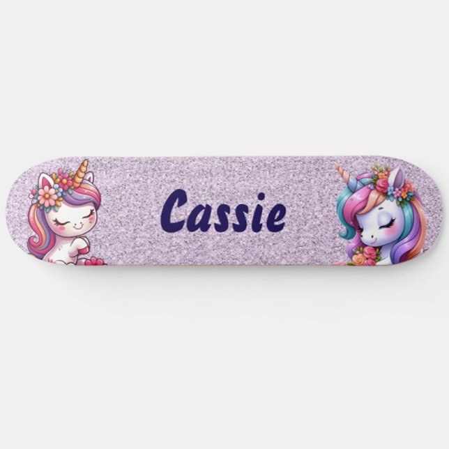 Cute Unicorn Pink Glitter Personalize Skateboard (Creator Uploaded)