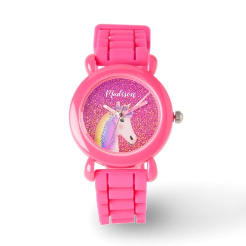 Cute Unicorn Pink Glitter Personalized Kids Watch