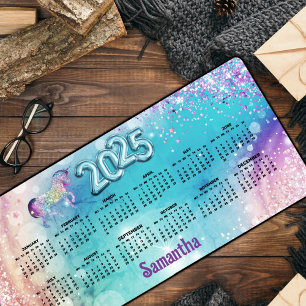 Cute unicorn pink Glitter rainbow aqua 2025 Desk Mat